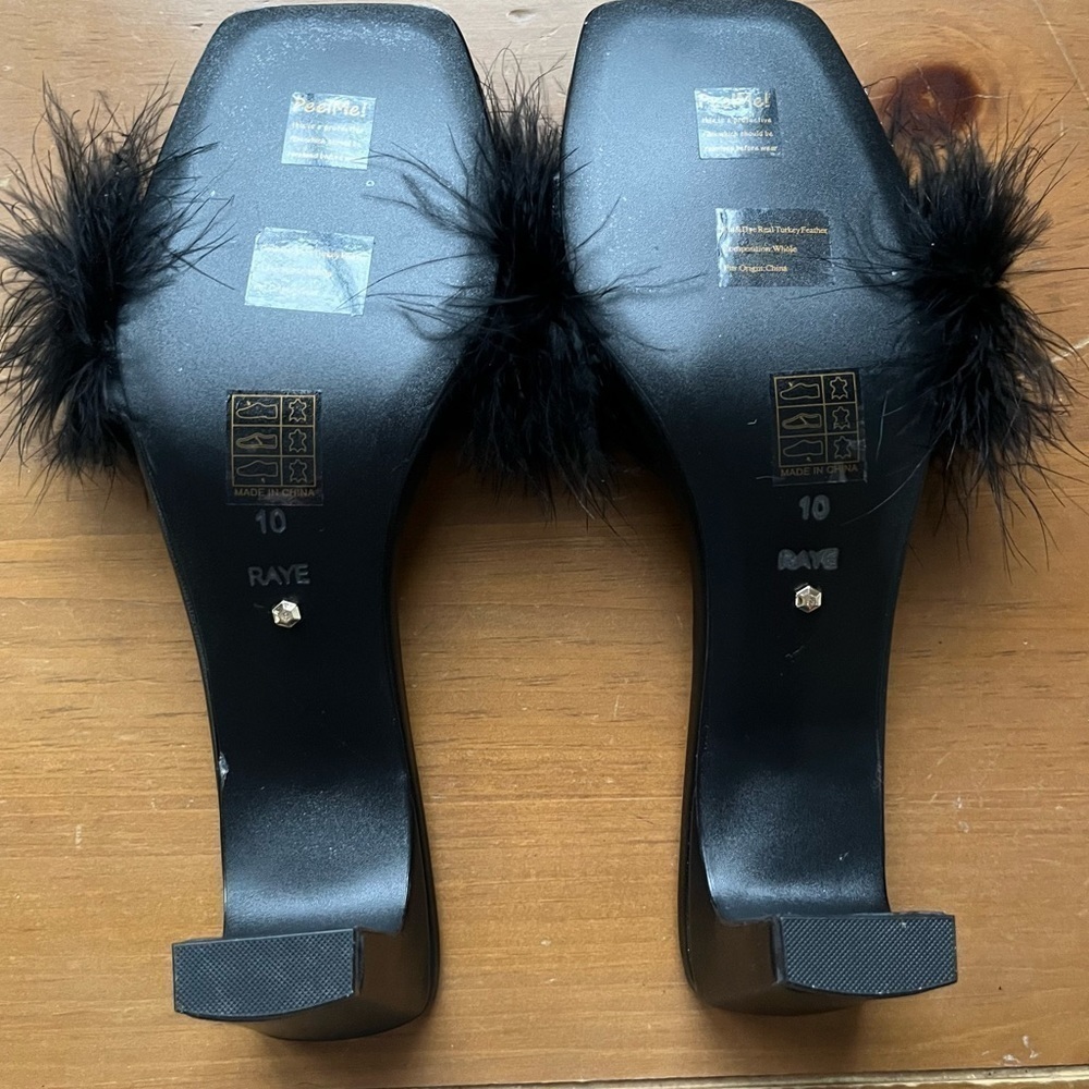 RAYE Revolve Women’s Dita Heel Black Leather Turkey Feather Upper Toe Slip On 10 - Picture 11 of 14